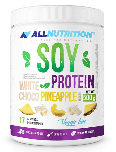 Allnutrition Soy Protein Wegańska Odżywka Białkowa z Białą Czekoladą i Ananasem bez Cukru 500g