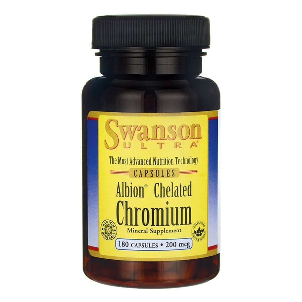Swanson Albion Chelated Chromium 200mcg Chrom Wspomaga Prawidłowy Poziom Glukozy we Krwi 180 Kapsułek