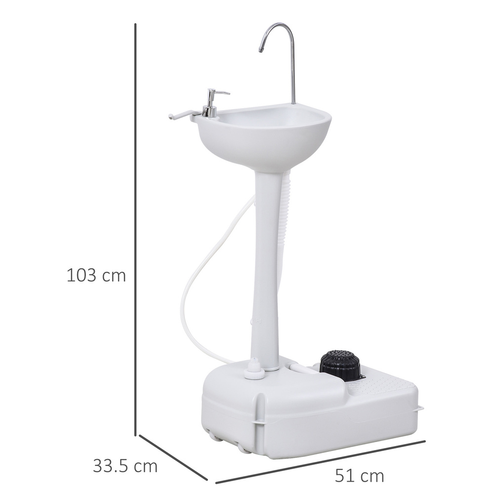 Outsunny Camping Sink, 17L Portable Hand Wash Station with Towel Holder, Soap Dispenser and Rolling Wheels, Outdoor Sink for Events, Gatherings, Worksite