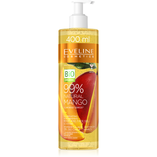 Eveline 99% Natural Mango Rozświetlający i Odżywczy Żel do Ciała i Twarzy 400ml