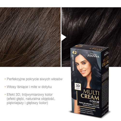 Joanna Multi Cream Color Farba do Włosów z Efektem 3D z Długotrwałym Efektem Nr 42 Hebanowa Czerń 1 Sztuka