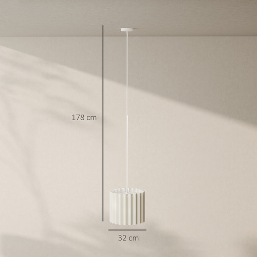 HOMCOM Linen Pendant Light, Bedside Ceiling Lamps with E27 Bulb, Modern Hanging Lights for Living Room, Bedroom, Kitchen, Hallway, White