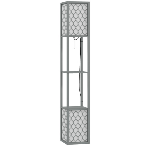 HOMCOM Floor Lamp with Shelves, Dual Light, Modern Tall Standing Lamps, with Pull Chain Switch (Bulb not Included), Light Grey