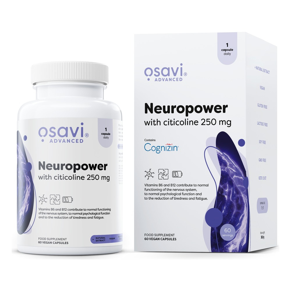 Osavi Neuropower z Cytykoliną 250mg na Wsparcie Funkcji Poznawczych 60 Kapsułek Wegańskich