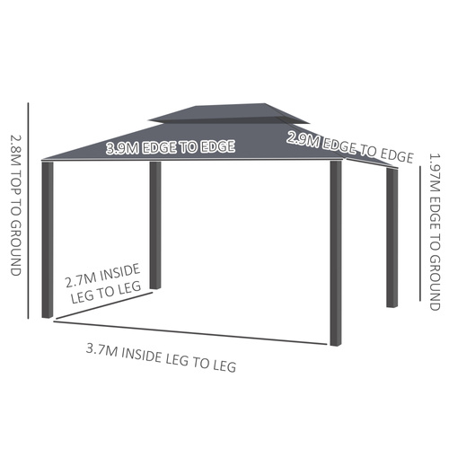 Outsunny 3 x 4m Aluminium Garden Gazebo, Marquee Canopy Shelter Pavilion Party Tent with Nets and Curtains for Garden and Deck, Black