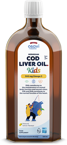 Osavi Norweski Tran z Wątroby Dorsza dla Dzieci 500mg Omega 3 o Smaku Cytrynowym 500ml