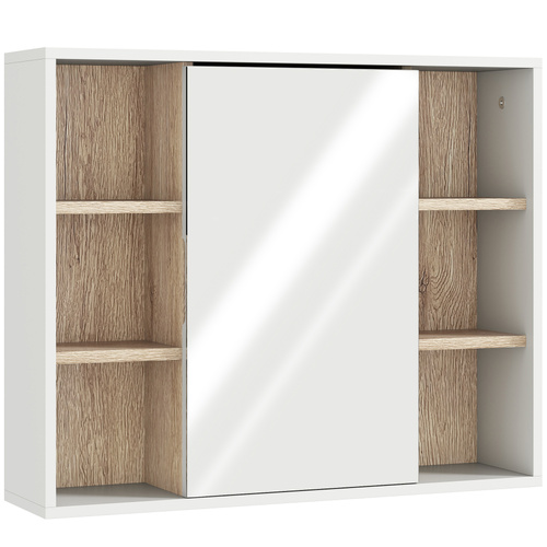 HOMCOM Bathroom Mirror Cabinet, Wall Mounted Storage Cabinet with Open Cupboard and Adjustable Shelf, White
