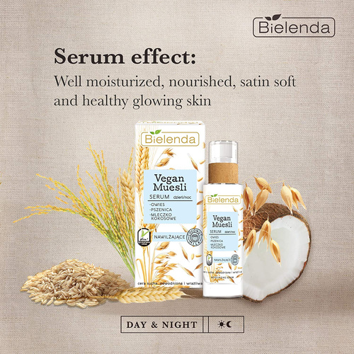 BIELENDA VEGAN MUSLI - Serum nawilżające - PSZENICA + OWIES + Mleczko KOKOSOWE