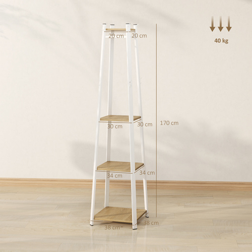 HOMCOM Compact Freestanding Coat Rack -  White/Oak