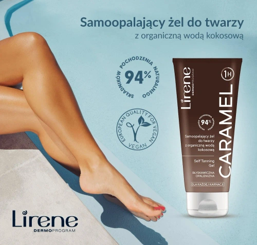Lirene Perfect Tan Samoopalający Żel do Twarzy z Organiczną Wodą Kokosową Caramel 75ml