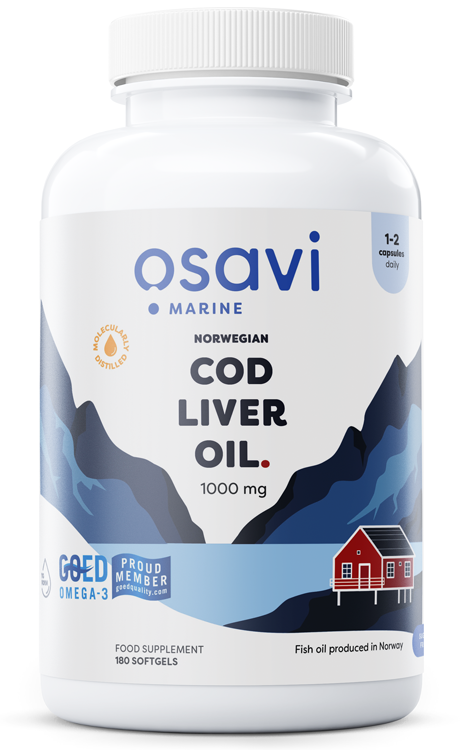 Osavi Norwegian Cod Liver Oil 1000mg 180 softgels for immunity and heart support