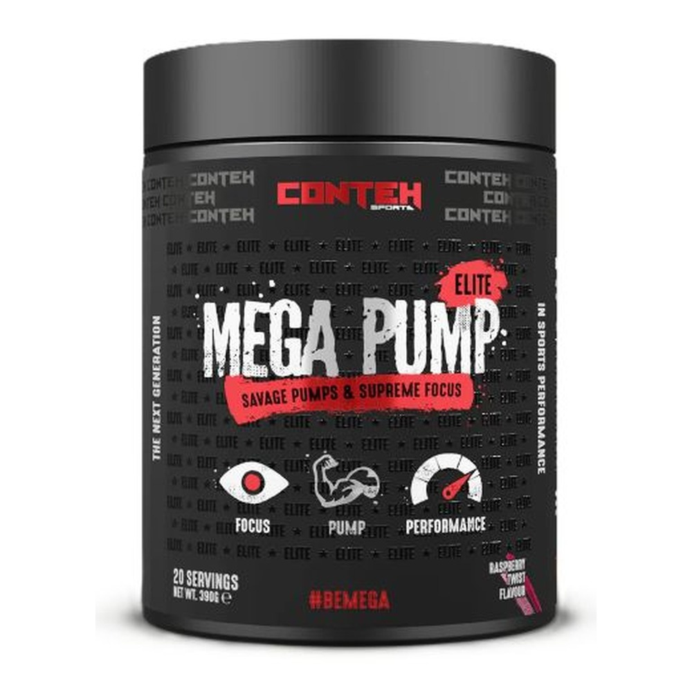 Conteh Sports Mega Pump Elite Przedtreningówka bez stymulantów w proszku, Malinowy Twist 390g