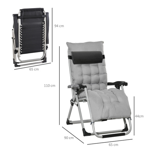Outsunny 2pc Reclining Zero Gravity Sun Loungers ,Folding Chaise Lounge Chair with Cushions, Light Grey