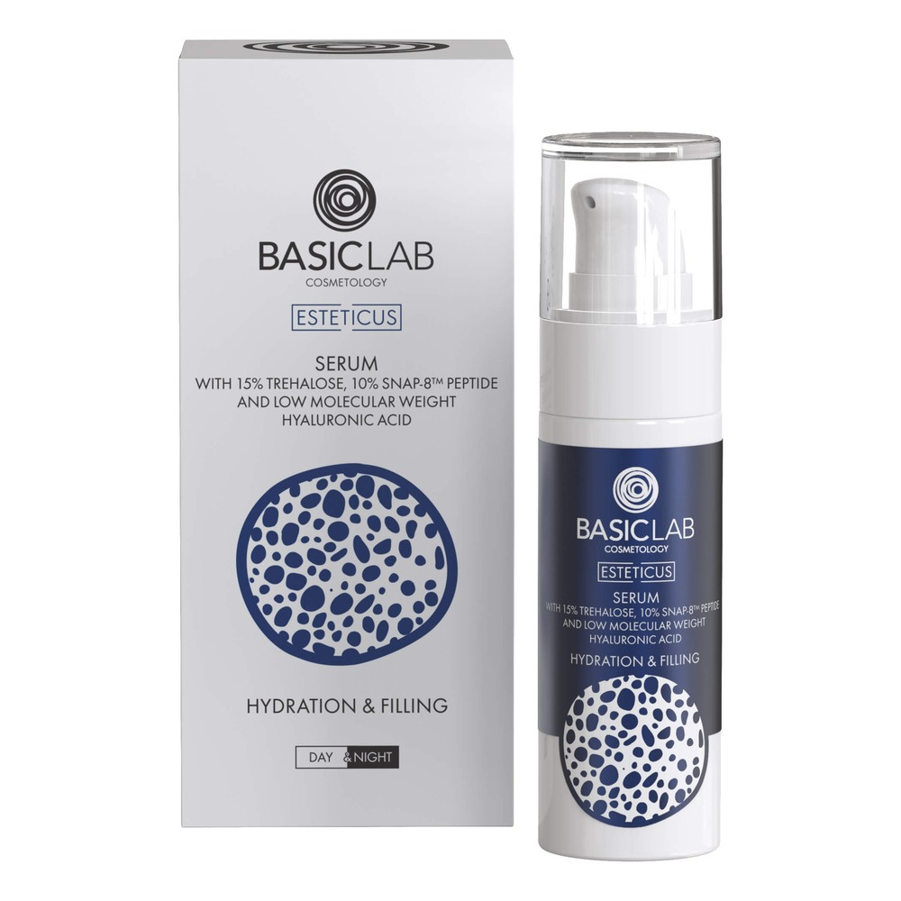 BasicLab Serum z Trehalozą 15% i 10% Peptydem Nawilżenie i Wypełnienie na Dzień i na Noc 30ml