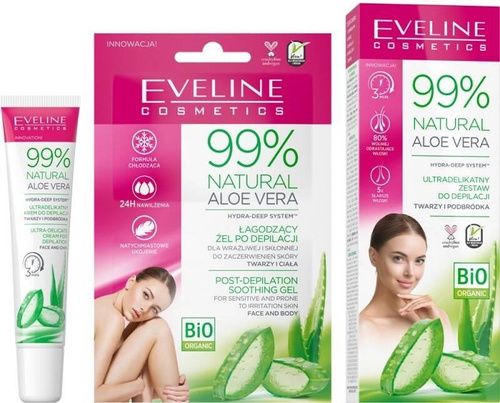 Eveline 99% Natural Aloe Vera Zestaw do Depilacji Twarzy i Podbródka z Żelem Łagodzącym 1szt