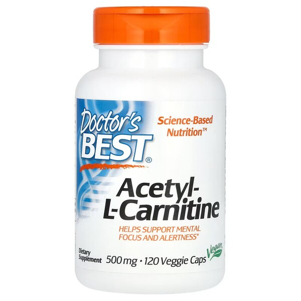 Doctor's Best Acetylo-L-karnityna 500mg na Koncentrację i Skupienie 120 Kapsułek
