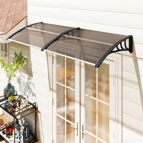 Outsunny Front Door Canopy, Waterproof Outdoor Awning, 75 x 195 cm Rain Shelter for Window, Porch and Front/Back Door, Brown