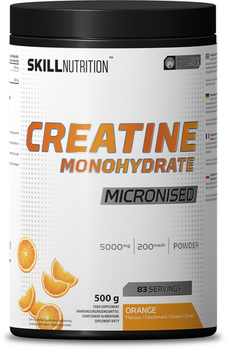 Skill Nutrition Micronised Creatine Monohydrate Orange Flavoured Powder for Muscle Gain and Performance 500g