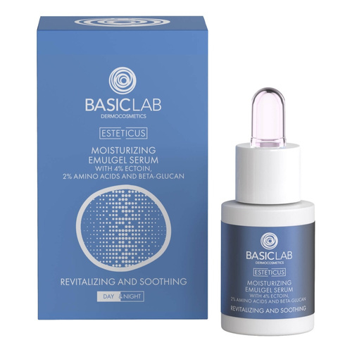 BasicLab Dermocosmetics Nawilżający Emu-Żel do Twarzy z 4% Ektoiną 2% Aminokwasami i Beta-Glukanem Rewitalizacja i Ukojenie na Dzień i na Noc 15ml