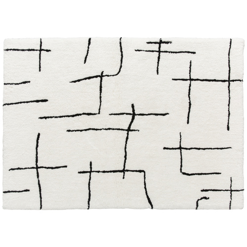 HOMCOM Modern Fluffy Area Rug, Geometric Pattern Washable Rug, Soft High Pile Floor Carpet for Living Room, Bedroom, Dining Room, Home Office, 170 x 120 cm, Cream