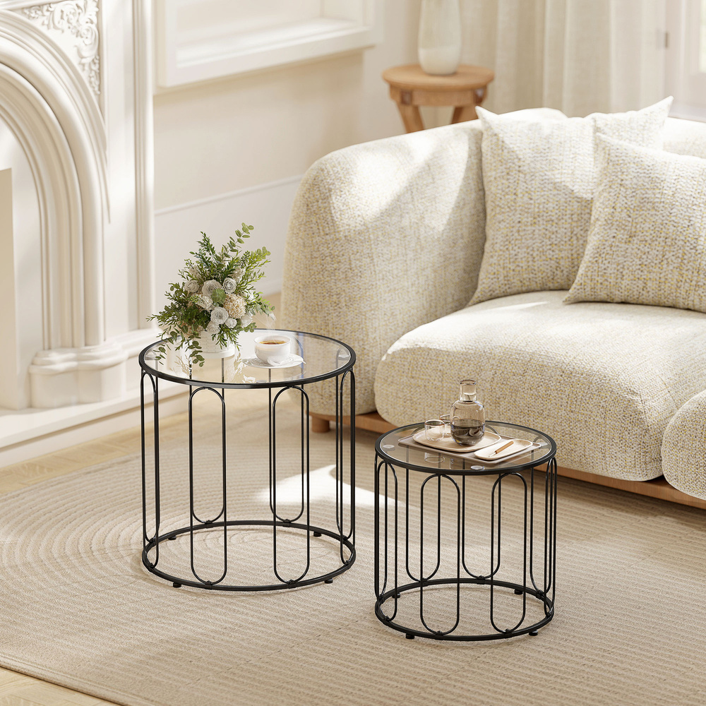 HOMCOM Elliptical Cut-Out Nesting Tables - Black