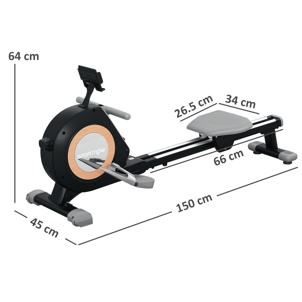 SPORTNOW Rowing Machine, 16-Level Magnetic Rower Machine with LCD Monitor and Phone Holder, Black