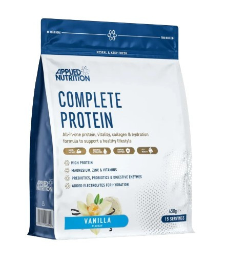 Applied Nutrition Complete Protein Waniliowe Białko z Kolagenem i Witaminami Na Witalność i Zdrowie Jelit 450g