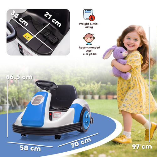 AIYAPLAY Kids Bumper Car with 360-Degree Rotation, 6V Electric Ride On Car with Music and Horn for 3-8 Years Old, Blue