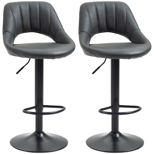 HOMCOM Bar Stools Set of 2, PU Leather Swivel Barstools with Backrest and Footrest for Kitchen, Counter, Breakfast Bar, Grey