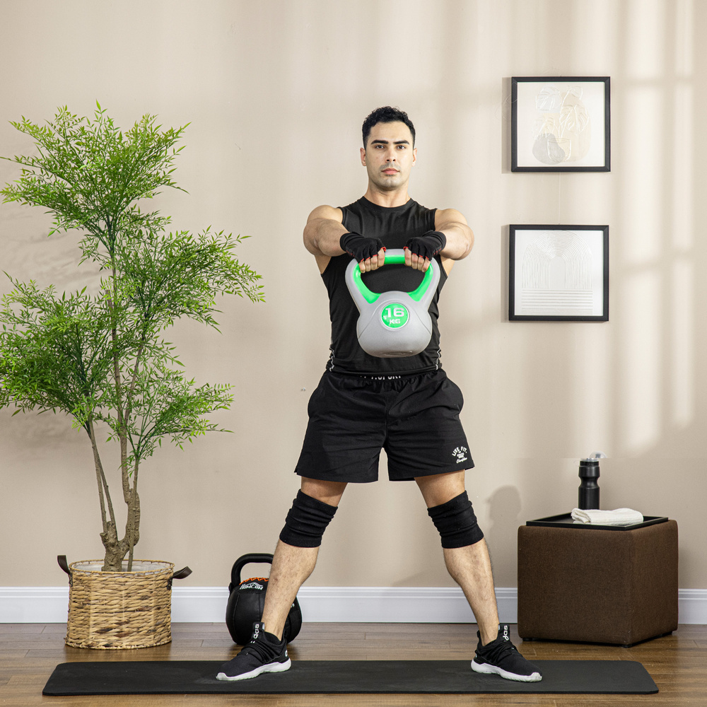 SPORTNOW Kettlebell, 16kg Kettle Bells with Handle for Home Gym Weight Lifting and Strength Training, Green and Grey