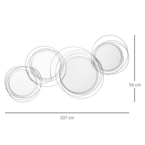 HOMCOM Metal Wall Mirrors, 107cm Modern Decorative Silver Mirror Decor Hanging, Home Wall Sculptures for Living Room Bedroom Dining Room