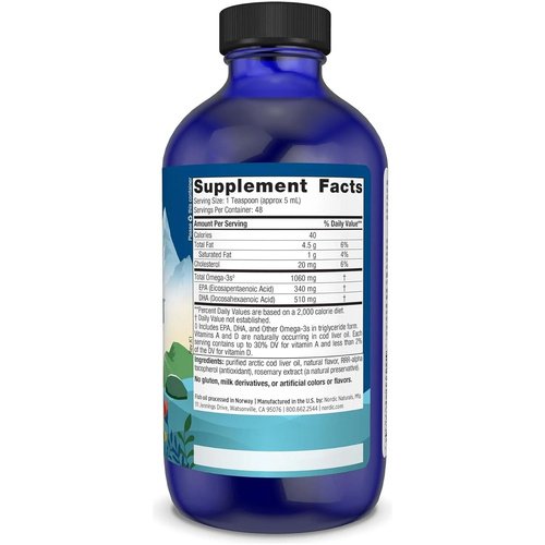 Nordic Naturals Arctic Cod Liver Oil 1060mg Tran z Dorsza Wspomaga Układ Odpornościowy i Pracę Serca Smak Truskawkowy 237ml