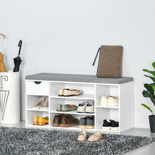 HOMCOM Shoe Storage Bench with Cushion - White