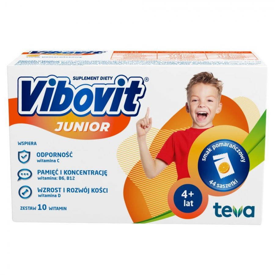 Vibovit Junior Zestaw Witamin dla Dzieci 4-12 Lat Pomarańczowy 44 Saszetki