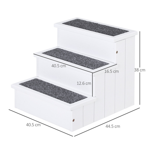 PawHut Dog Steps for Bed Sofa, 3 Step Wooden Dog Stairs for Sofa, Pet Stairs with Storage for Small Cats and Puppy, White