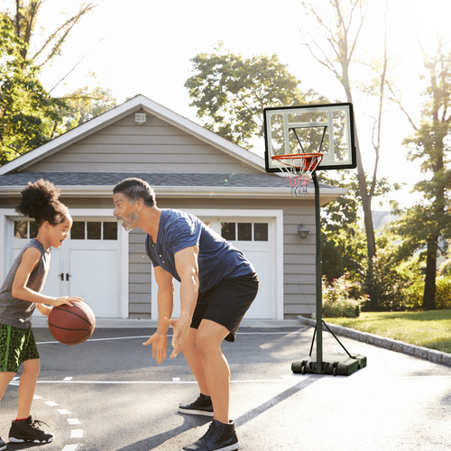 HOMCOM Portable 10ft Basketball Backboard Hoop Set Professional Outdoor Freestanding Basketball Stand with Wheels for Adults and Children, Adjustable High 2.55M-3.05M