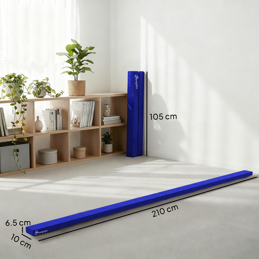 HOMCOM 2.1M 7FT Gymnastics Folding Balance Beam Home Gym Training Exercise Sports - Blue
