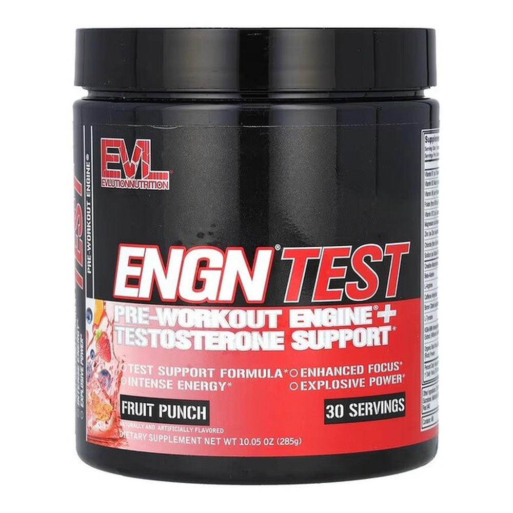 EVLution Nutrition ENGN Test Pre-Workout Testosterone Support Formula for Strength and Focus Fruit Punch 285g