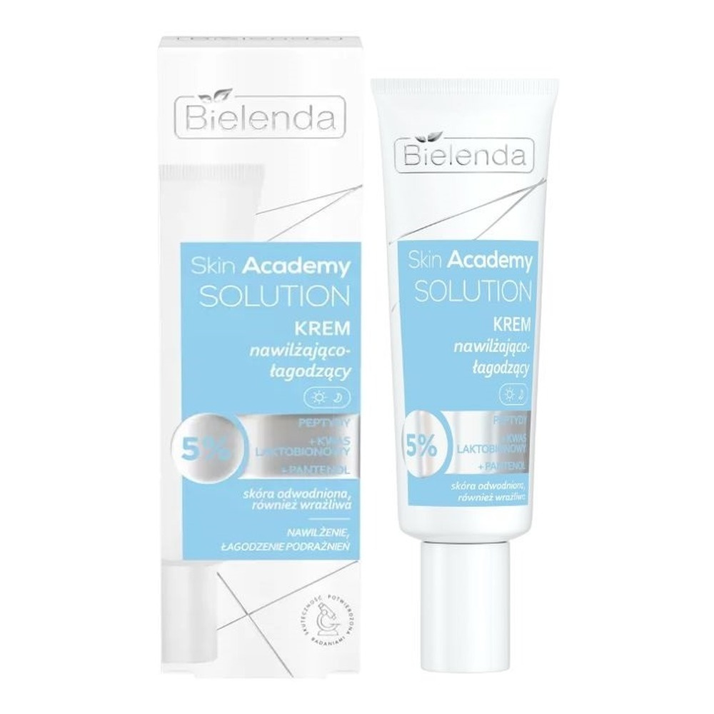 Bielenda Skin Academy Solution Nawilżająco - Łagodzący Krem 5% Peptydy z Kwasem Laktobionowym i Pantenolem dla Skóry Odwodnionej i Wrażliwej na Dzień i na Noc 50ml