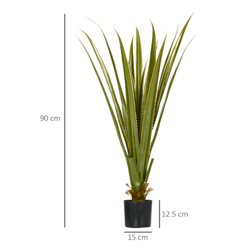 HOMCOM Set of 2 Artificial Plants Agave Succulent in Pot Desk Fake Plants for Home Indoor Outdoor Decor, 15x15x90cm, Green