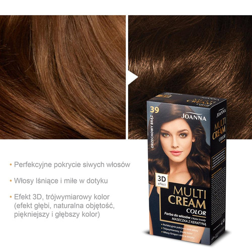Joanna Multi Cream Color Farba do Włosów z Efektem 3D z Długotrwałym Efektem Nr 39 Orzechowy Brąz 1 Sztuka