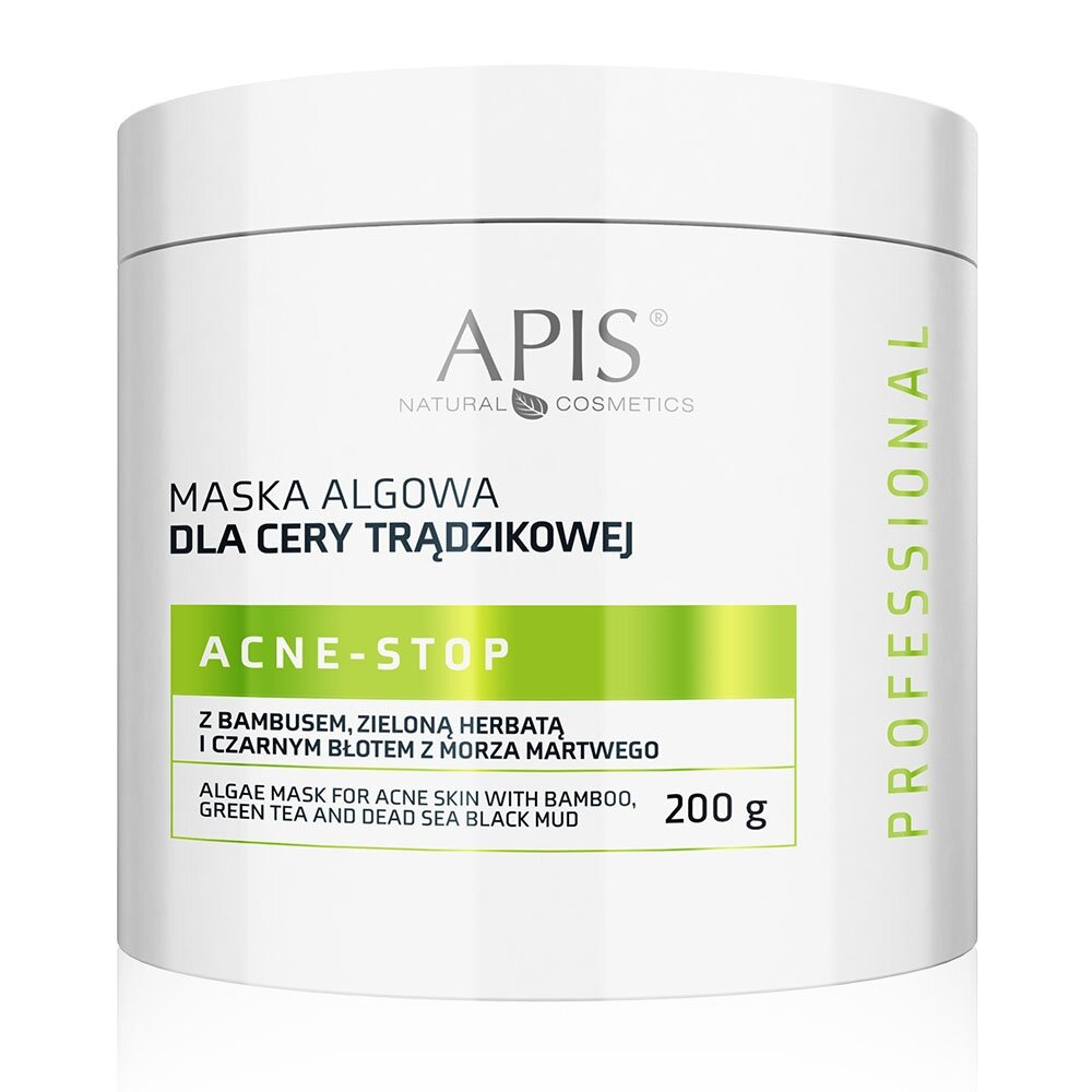 Apis Professional Acne Stop Maska Algowa z Bambusem Zieloną Herbatą i Czarnym Błotem z Morza Martwego dla Cery Trądzikowej 200g