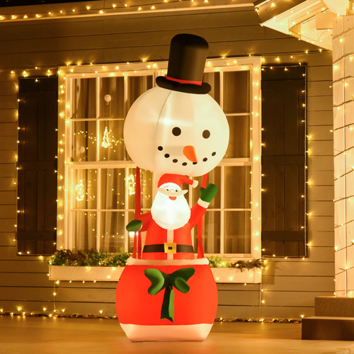 HOMCOM 8ft Christmas Inflatable Decoration with Santa Claus on Snowman Hot Air Balloon, Blow Up Xmas Decor for Outdoor ​Indoor