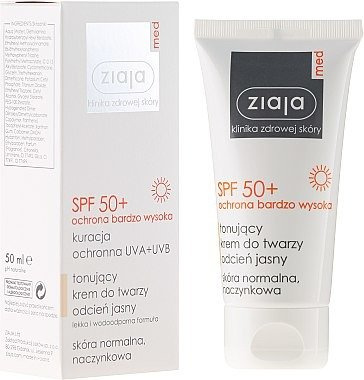 ZIAJA MED toning face Cream, SPF 50+, light shade, normal/capillary skin, 50ml