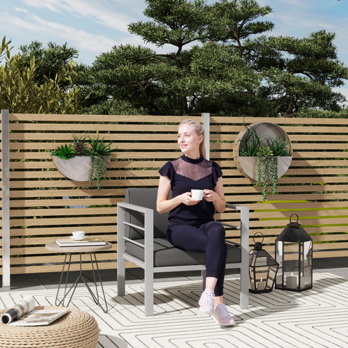 Outsunny Garden Sofa, All-Weather Garden Single Sofa with Removable Cushions, Metal Frame Outdoor Furniture for Balcony, Charcoal Grey