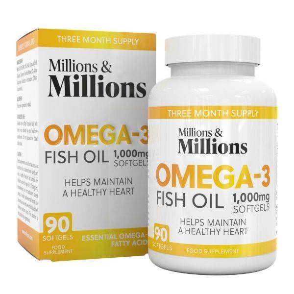 Millions & Millions Omega-3 Fatty Acids Fish Oil 1000mg Healthy Heart 90 Softgels