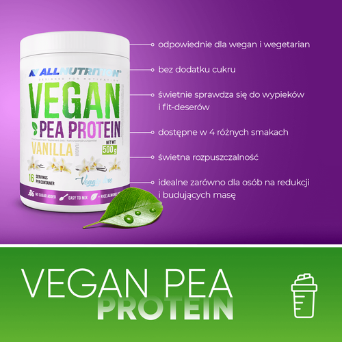 Allnutrition Vegan Pea Protein Wysokobiałkowa Odżywka Vanilla 500g