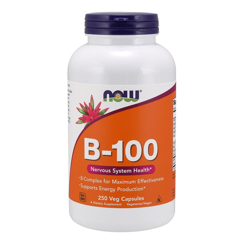 Now Foods Vitamin B-100 Complex Wspomaga Układ Nerwowy i Odpornościowy 250 Kapsułek