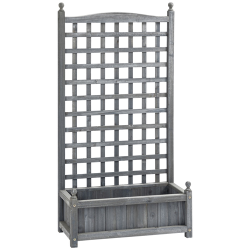 Outsunny Garden Planters with Trellis for Climbing Vines, Wood Raised Beds for Garden, Flower Pot, Indoor Outdoor, Grey