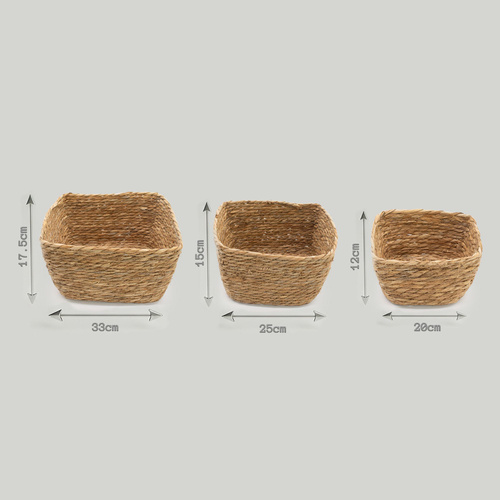 Seagrass Square Baskets - Natural - Set of 3